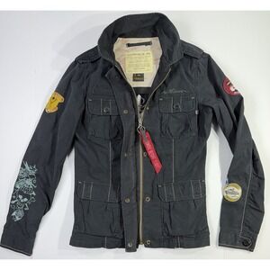 Alpha Industries Womens Small Military Jacket Love Peace Skull Patch Hooded